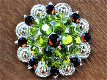 Hilason Green Brown Crystal 1-1/4In Berry Concho Rhinestone Tack Saddle